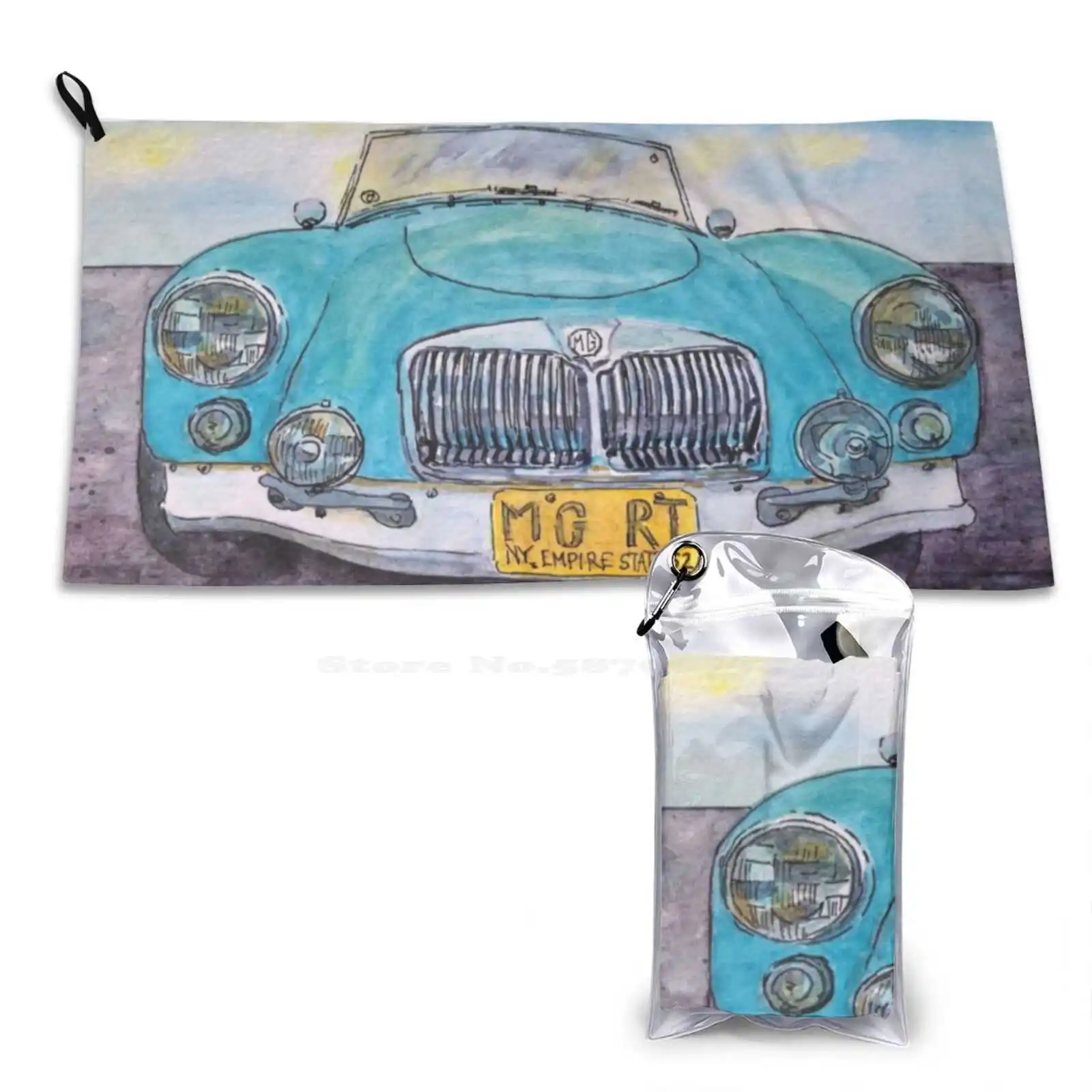 Blue Roadster Sport Towels Outdoor Hiking Cycling Swimming 1962 Mga Mkii Transportation Race Vintage Blue Sky Roadster Racing