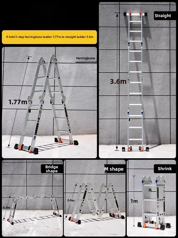 Thickened Aluminum Alloy Telescopic Portable Engineering Multi-functional Folding Household Herringbone Ladder Lifting StairsD18