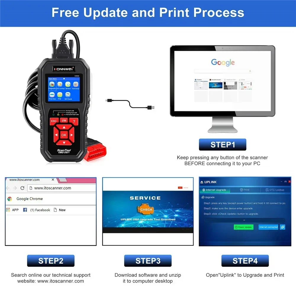 KONNWEI KW850 Car OBD2 Scanner Professional Car Diagnostic Scanner Tools OBD 2 Check Engine Check Automotive Code Reader Battery