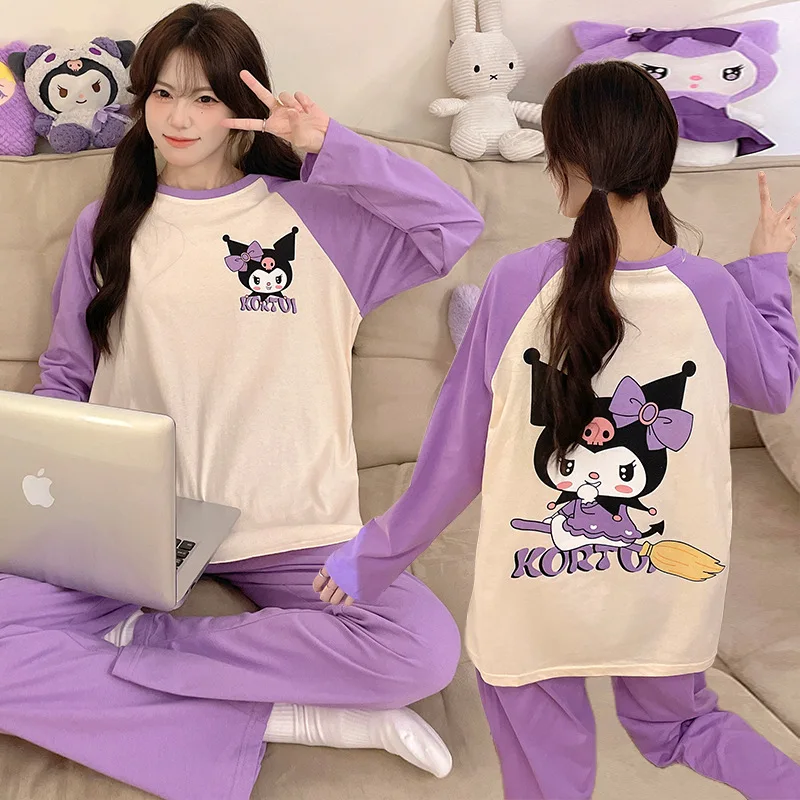 Sanrio cartoon animation jade cinnamon dog autumn new pajamas female cute Kulomi student long sleeve comfortable outer wear suit