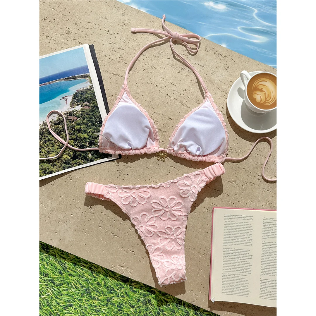 2026 Blumenmuster Neckholder-Bikini Damen-Badeanzug Zweiteiliger Bikini-Set Brasilianischer Badeanzug Badebekleidung V8270 – Detail 12
