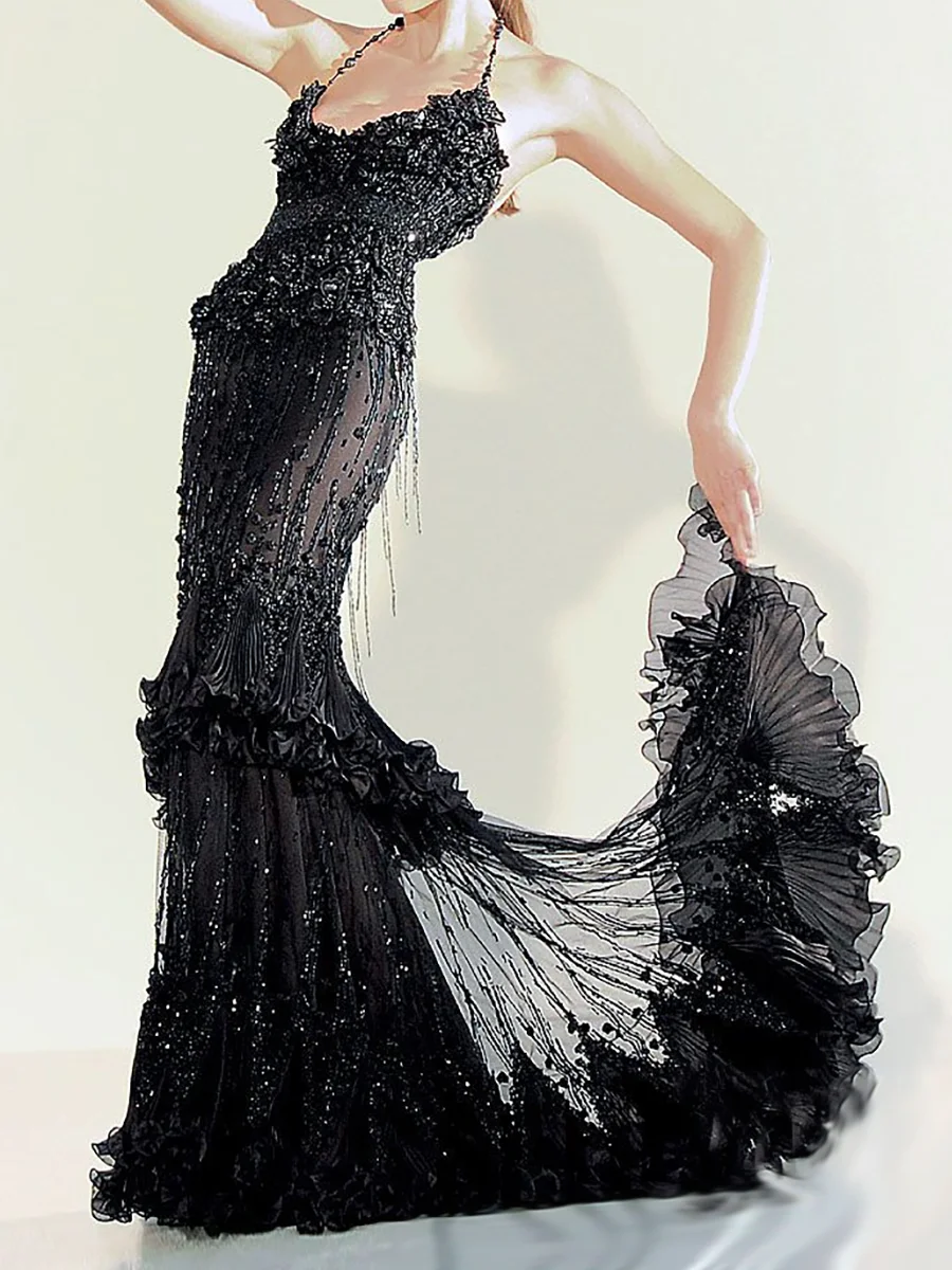 

Роскошные без бретелек аппликации из бисера без рукавов из тюля Русалка Вечерние платья День рождения Пром платья по индивидуальному заказу