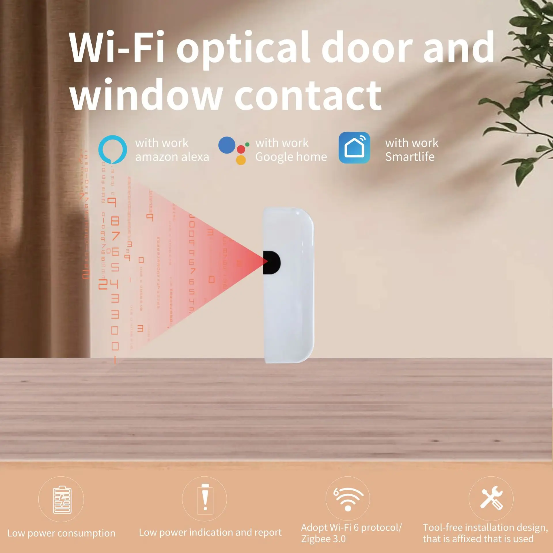 

Tuya Wi-Fi Photoelectric Door and Window Magnetic Alexa Voice Control App Message Notification Single Door