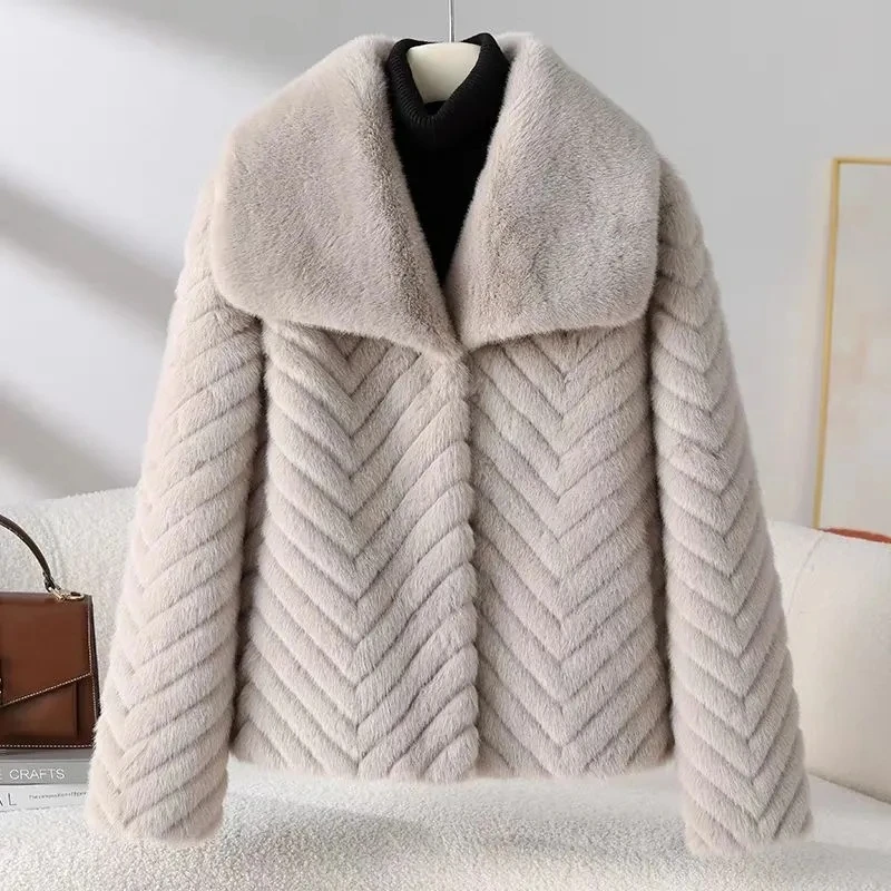 2026 Women's Winter Velvet Mink Coat Fur integrated Women's large Fur Collar Mink Fur Coat Women's loose Casual Coat