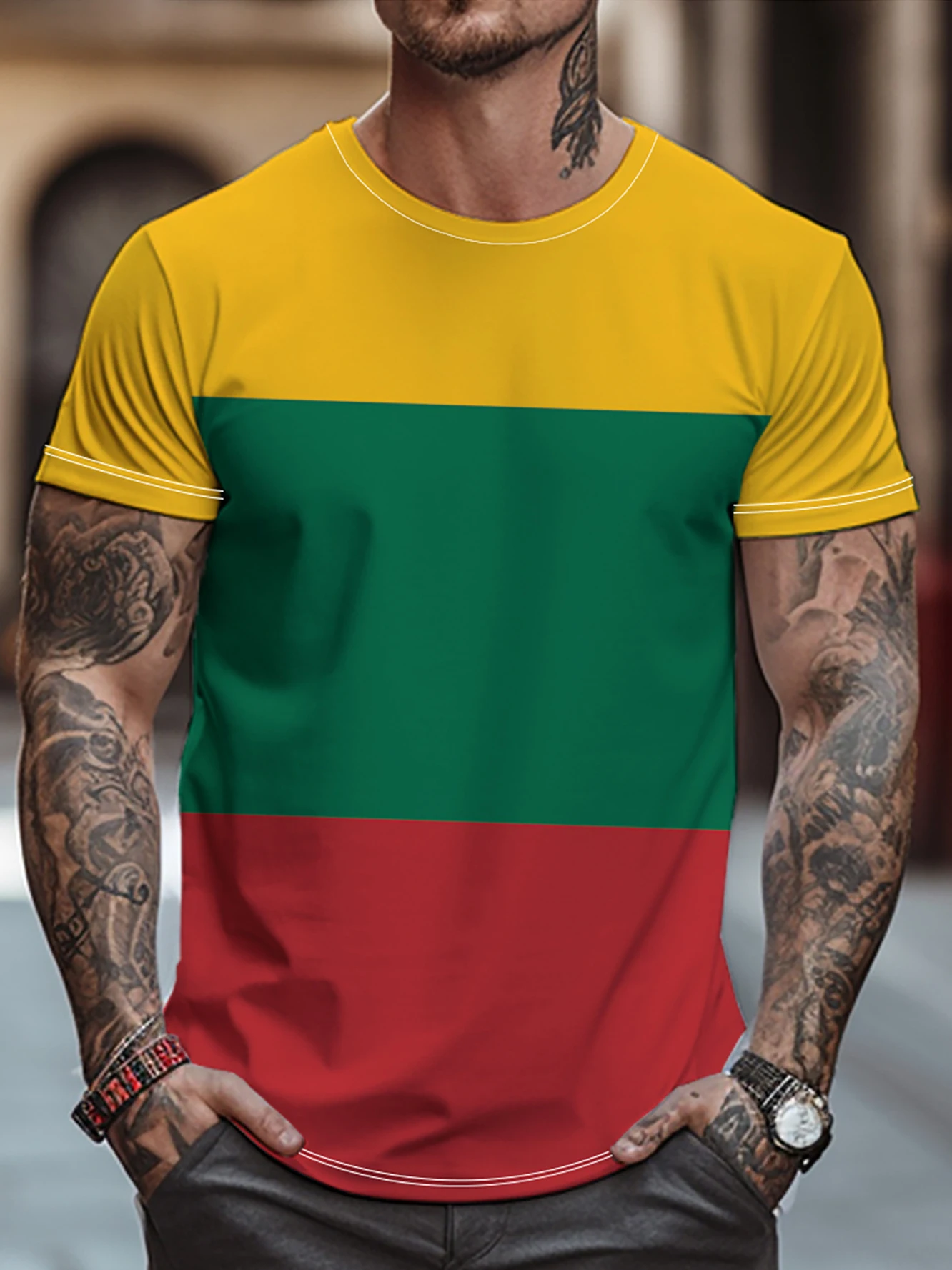 

Colorful stitching pattern 3D digital printing Fashion Tees summer home leisure simple T-shirt loose men's short sleeve T-shirt