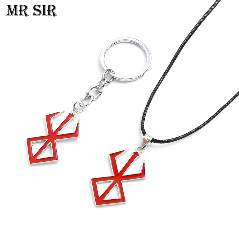 Hot Japan Anime Game Red Enamel Key Chains Behelit Sword Wind Legends Warrior Pendant Necklace Viking Jewelry Gift for Men Woman