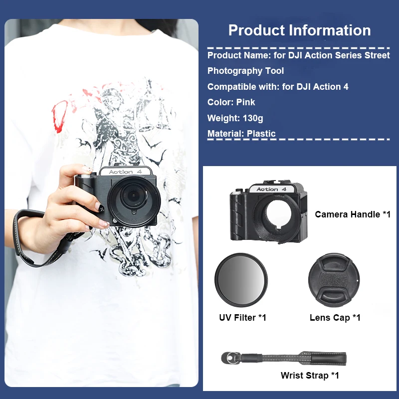 

3D printing Street Grip Vlog Holder Combo Camera Grip Holder For dji action5pro/4/3 Camera Grip and UV Filter+Lens Cap