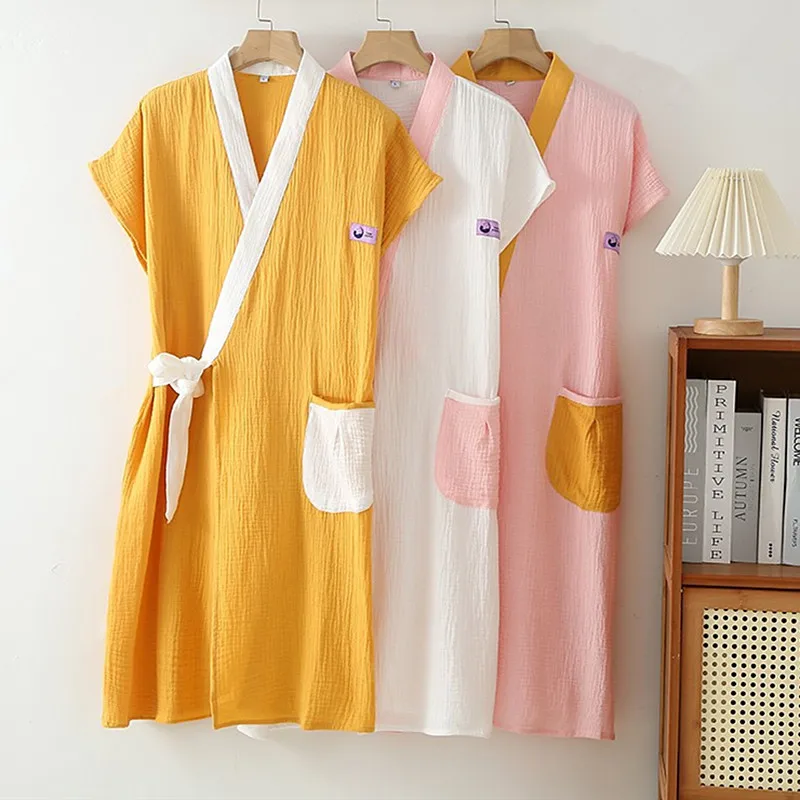 Large Size Pure Cotton Robe For Women New Spring Summer Bathrobe Female Short Sleeve Nightwear Dressing Gowns халат жен
