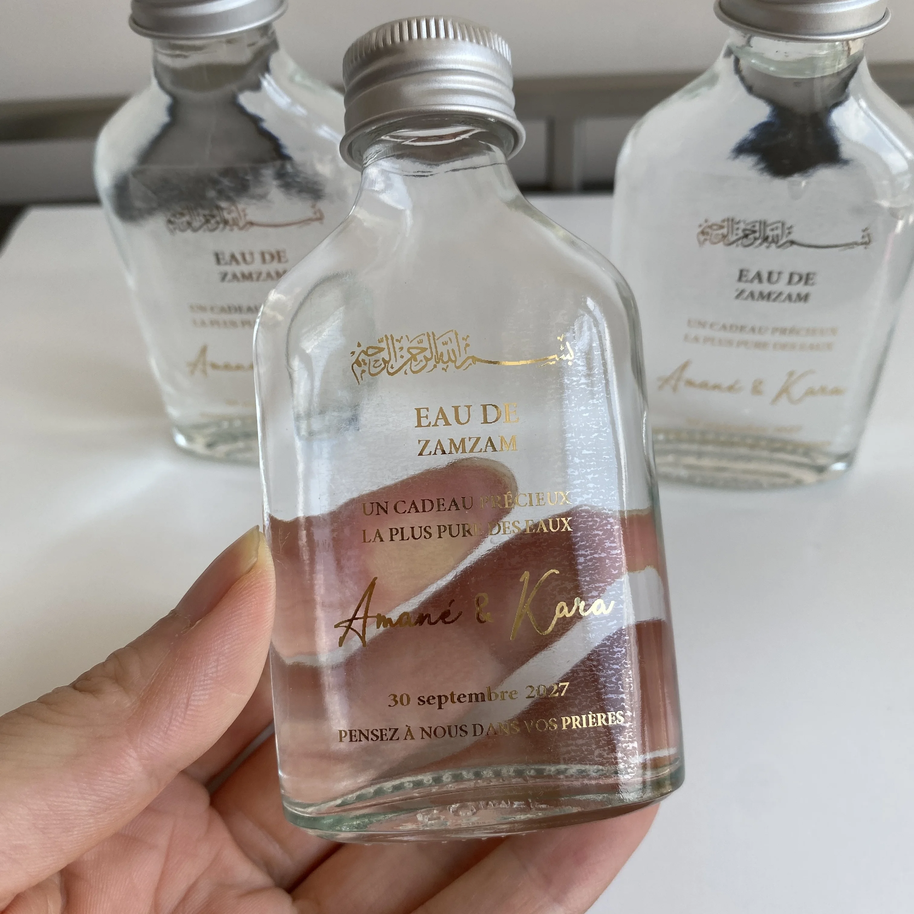 Étiquette de mariage personnalisée Zamzam eau personnalisé rectangulaire transparent 50ml bouteille autocollants Distributions de fiançailles décor