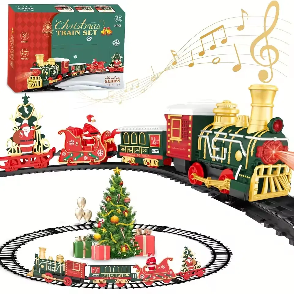 Christmas Series Classical Eletric Train with Track Electric Steam Track Railway Trains Model Sound Lights Children New Year Gif