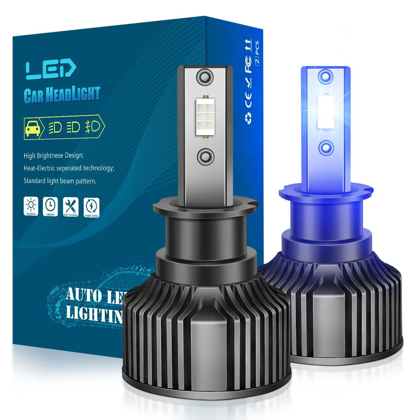 

High Power 12V 50W 10000K Blue LED Headlight Bulbs H1 H7 H11 9005 9006 9012 Fog Light