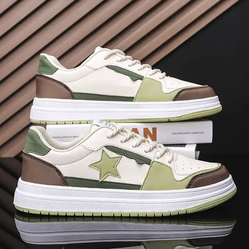 Synthetic Leather Round Foot Mens Trainers Size 9uk Loafers Sports Shoes For Teens Men's White Sneakers Entertainment