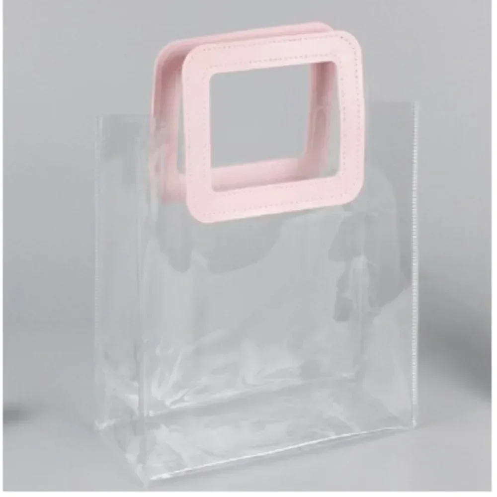 PVC Clear Tote Bag Round Shape Handle Transparent Transparent Shopping Bags Square Shape Handle Waterproof Storage Bag