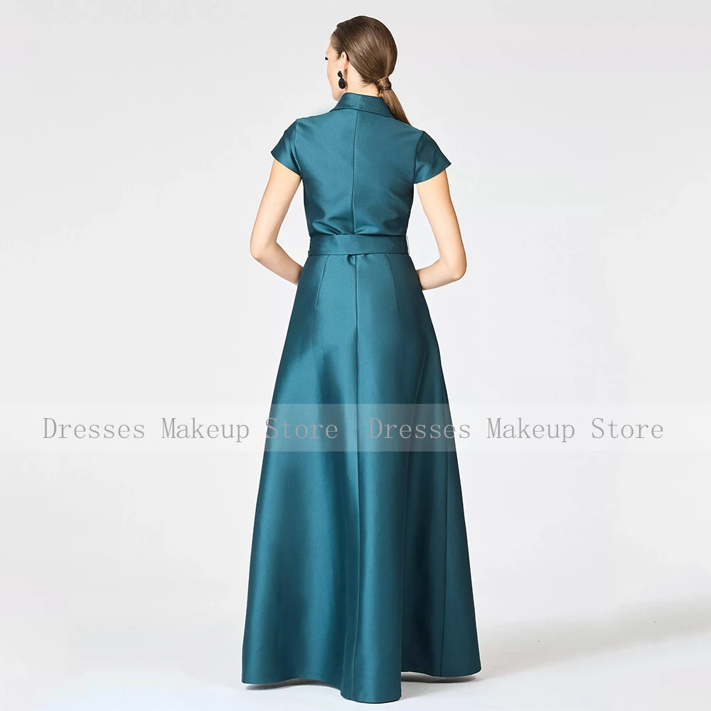 Customized Modern Mother of the Bride Dress Satin Criss Cross A Line Wedding Guest Gown Long Cap Sleeves Pockets Evening Dresses
