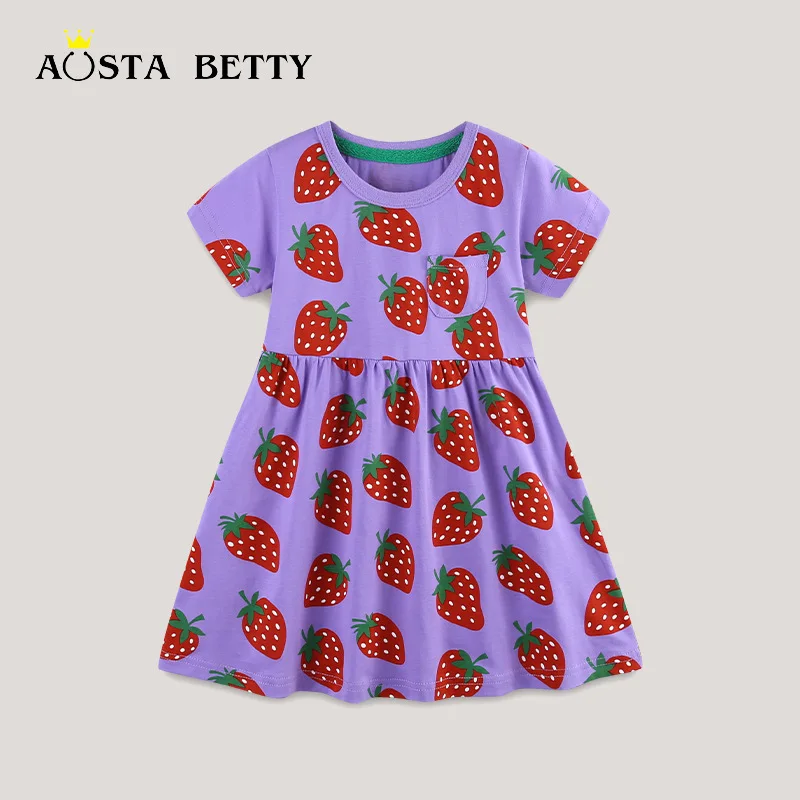 Children's Skirt Summer New Girls' Short Sleeved Dress Cute Strawberry Print Children's Princess Dress