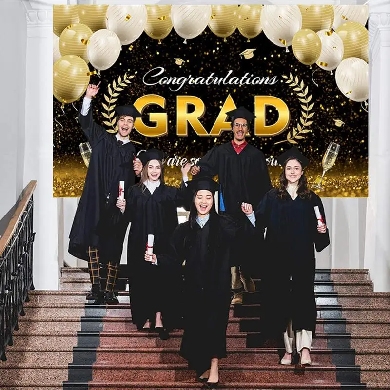 Graduação Graduação Photo Backdrop, Banners elegantes, Parabéns Grad Party, 2024
