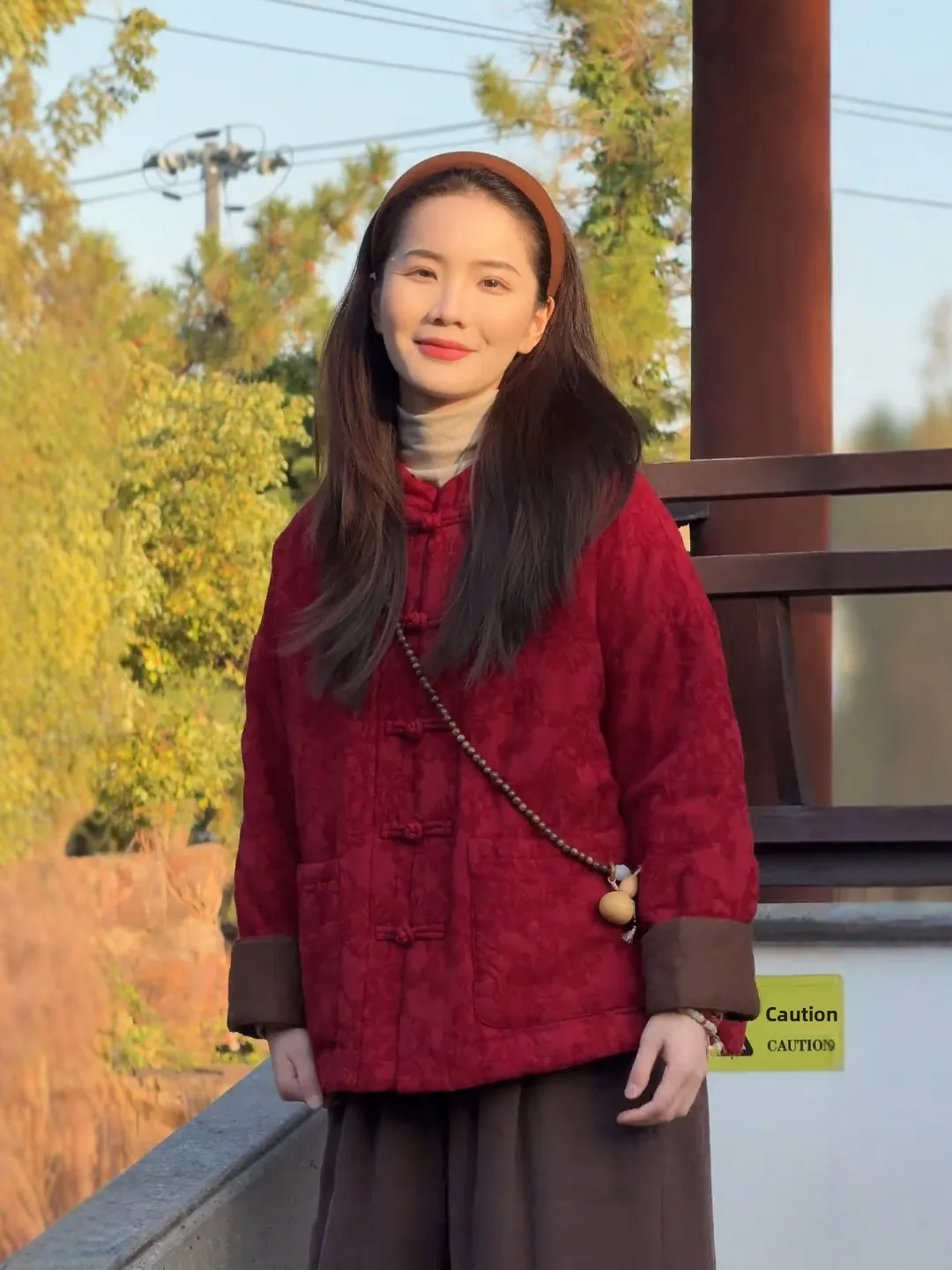

New Year Red Embroidered Cotton Jaet Women's Loose Fit Long Sve Warm Outerwear Button Detail Traditional Chinese Sle