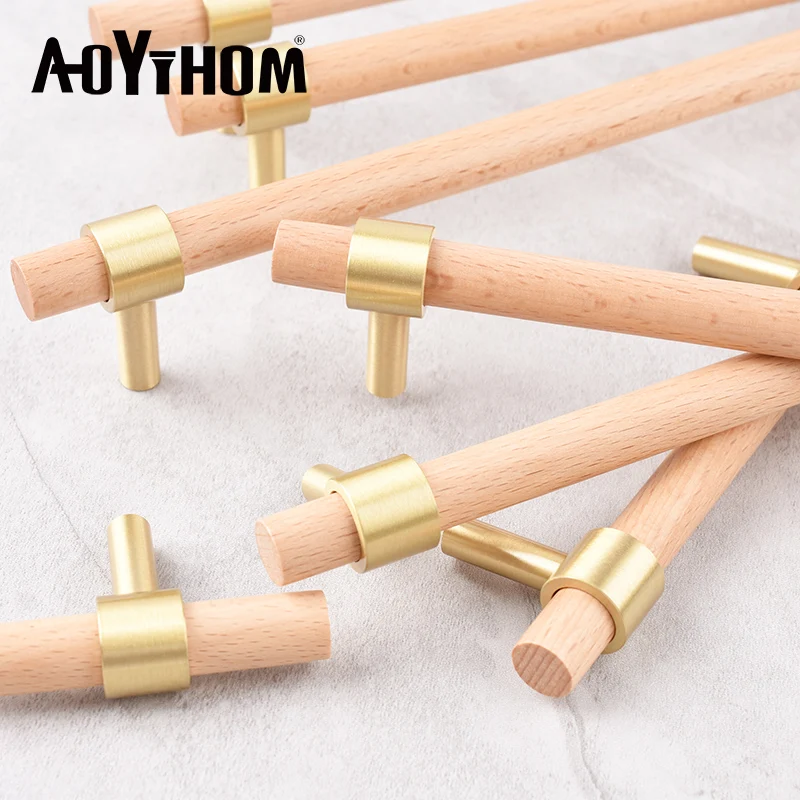 Brass Beech Black Walnut Long Handle Kitchen Furniture Door Handles Drawer Wooden Knobs Wardrobe Cabinet Pulls Cupboard Handle