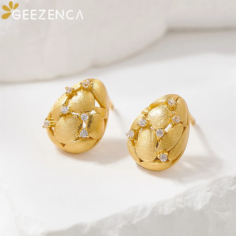 GEEZENCA 925 Sterling Silver 5A Zircon Stud Earrings For Women Cute Egg Shaped Unique Chic Small Earring Jewelry Accessory