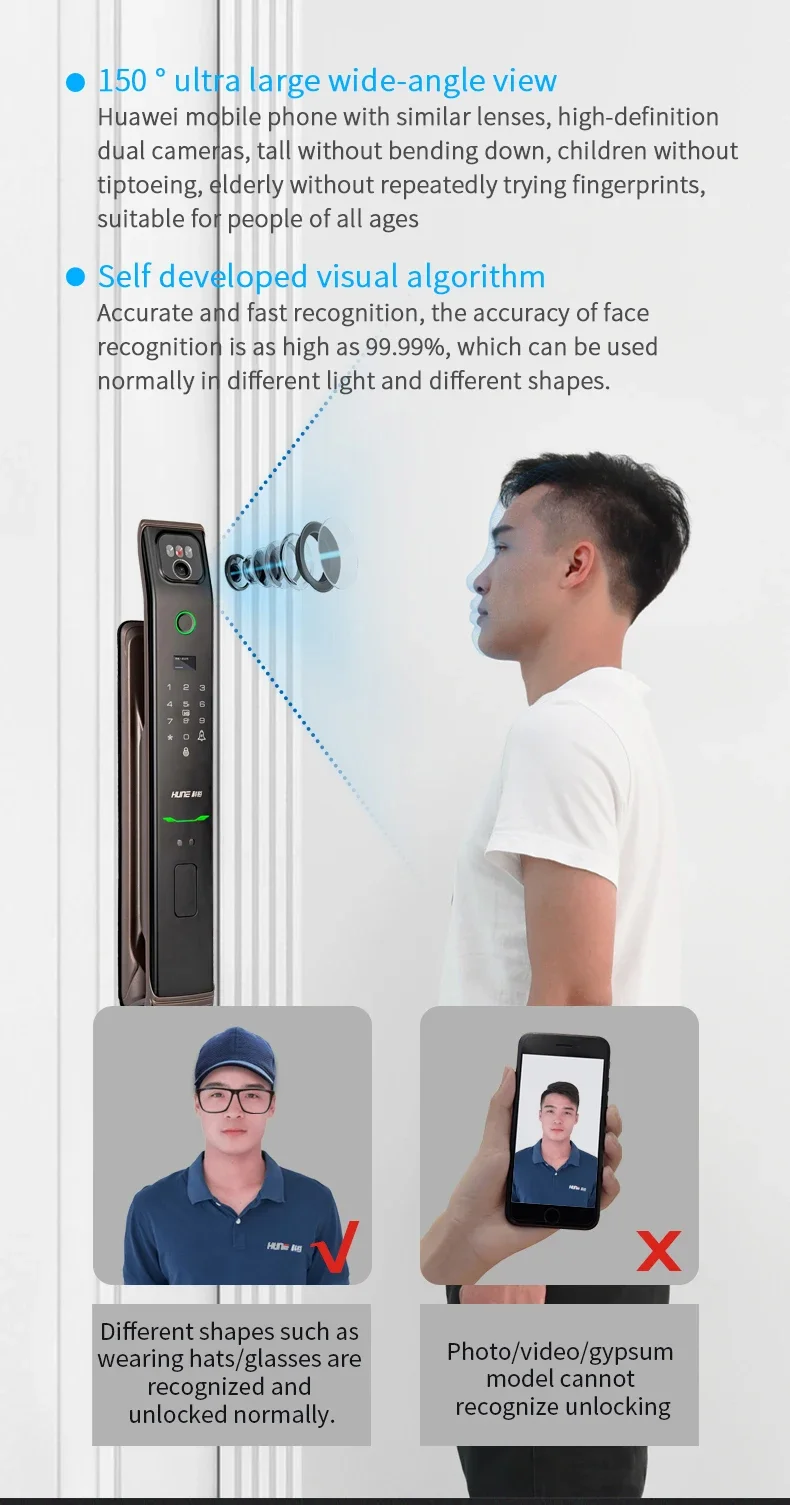 003 HUNE Luxury Fingerprint Lock Keyless Security Electronic Cerradura Inteligente Waterproof RFID Card WiFi Smart Door Lock