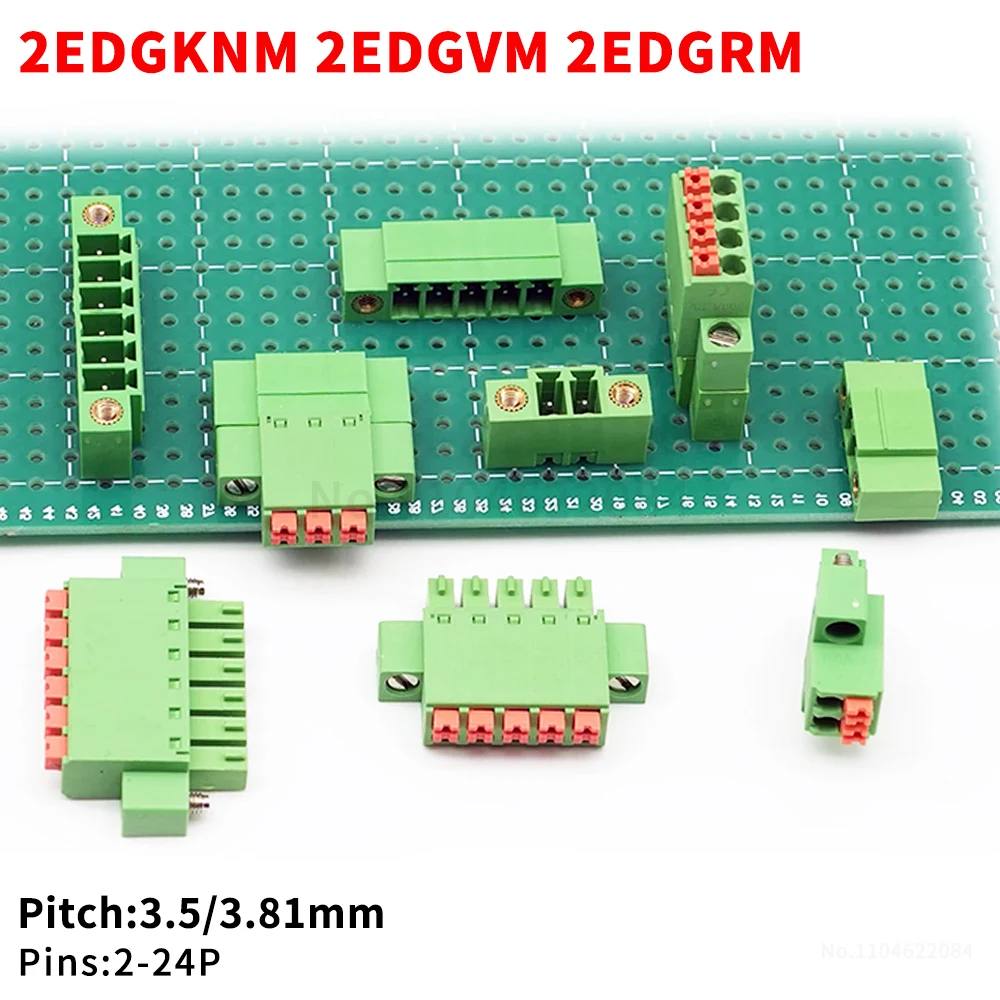 (1 Set) KF 2EDGKNM + 2EDGVM / 2EDGRM 3.5mm 3.81mm Ultra Thin Plug PCB Board Solder Board with Lugs Spring Type Wiring 15EDG 3.81
