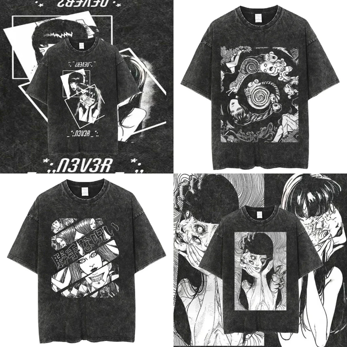 

Summer Clothes Vintage Wash T-shirt Oversize Y2k TShirts Men Women Thriller Comic Graphics TShirt Kawakami Tomie Anime Top Tee