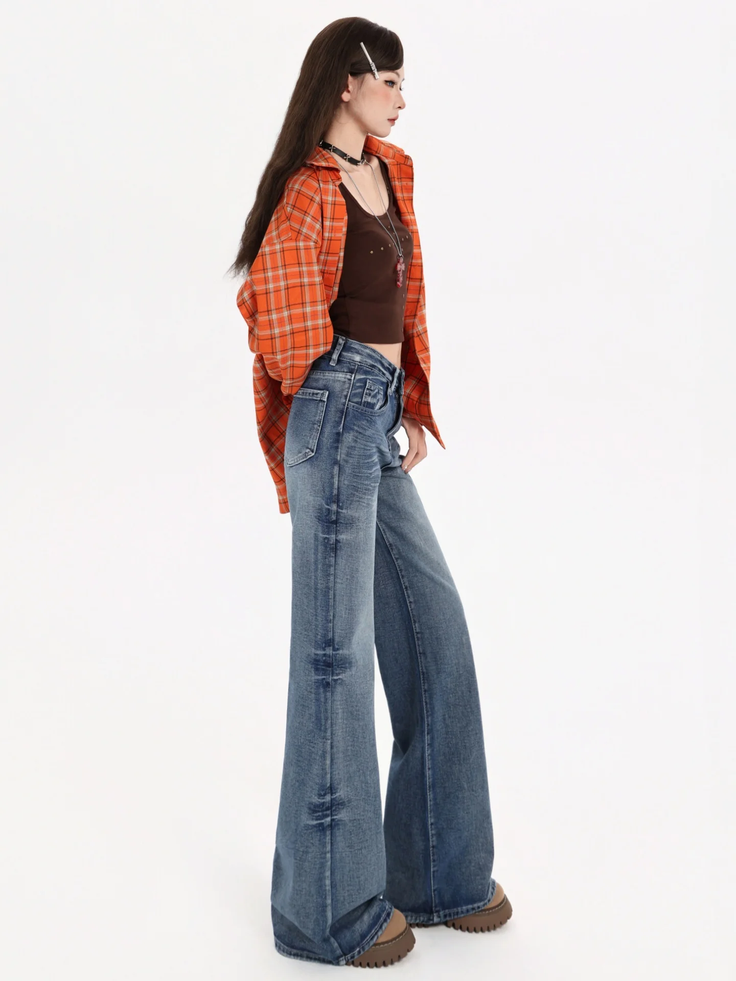 Plus Size American Sle Jeans a gamba larga a vita alta Donna Loose Fit Casual Taglio dritto Bootcut Pantaloni in denim Autunno Nuovi arrivi