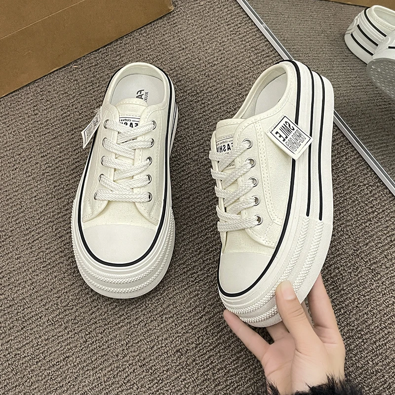 المرأة قماش نصف النعال تنفس أحذية رياضية كاجوال للنساء منصة أحذية فلكنيز الراحة الانزلاق على المتسكعون Zapatos Mujer #1