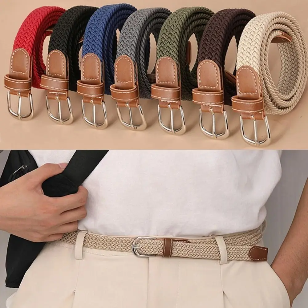 Canvas Woven Belt Knitted Thin Adjustable Elastic Waistband High Quality Alloy Pin Buckle Stretch Waist Belts Outdoor Sports