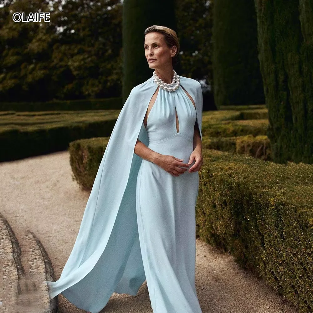 Vestido de graduación azul cielo para boda, vestido de lujo para madres, crepé, vestido Formal para ocasiones, vestido de noche elegante, vestido de fiesta, 2024