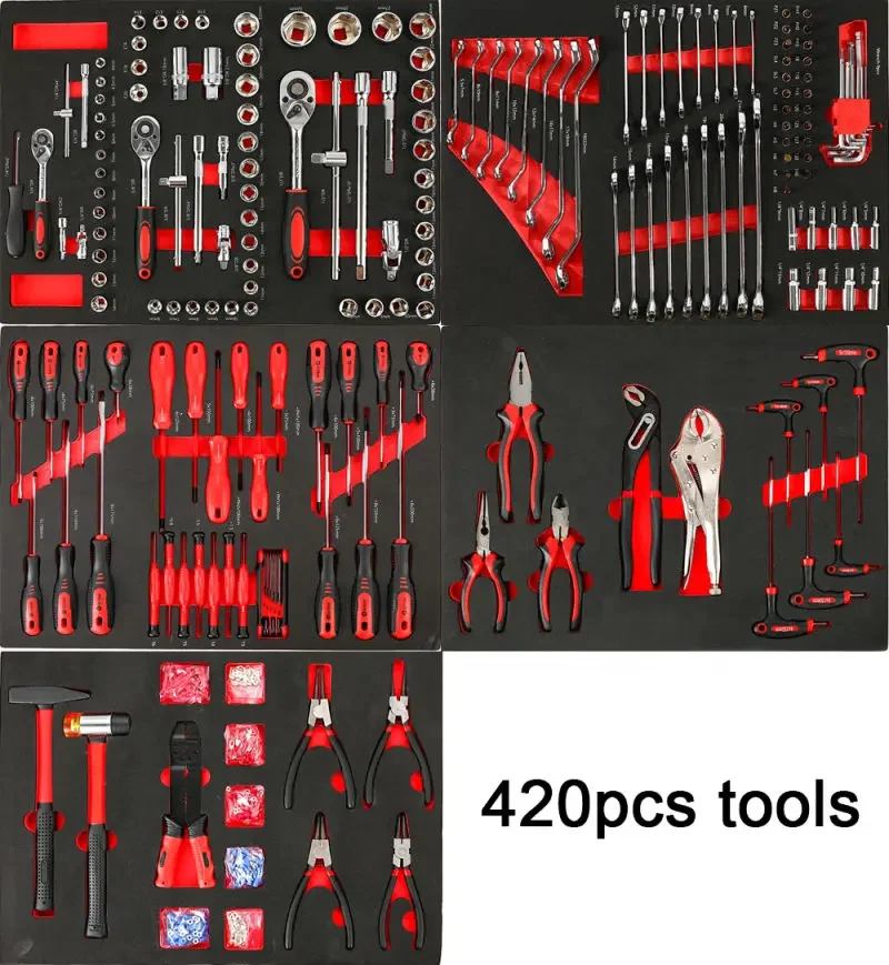420 Pcs 7 Drawers Workshop Metal Tool Trolley Garage Tool Cabinet/ Cart/ Chest Heavy Mechanic Tool Set Box for Car Repair - Image 3