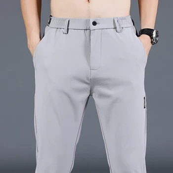 2024 남성용 캐주얼 바지, 얇은 아이스 실크 바지, 스트레이트 레그 롱 팬츠, 여름 남성 캐주얼, 새로운 패션 