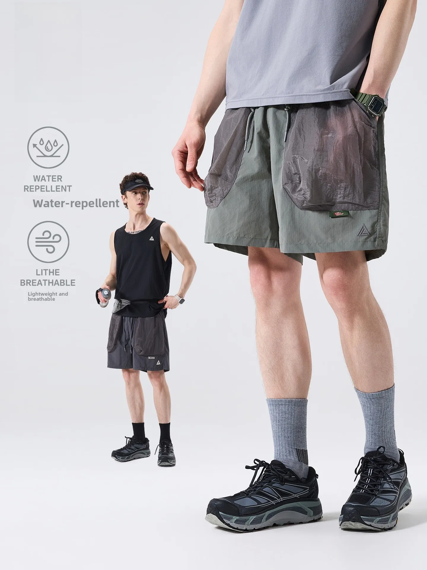 LAZY DAY Outdoor Men's Workwear Short Pants Five-Quarter Length Breathable Hiking Shorts Color Block Design Water-Resistant
