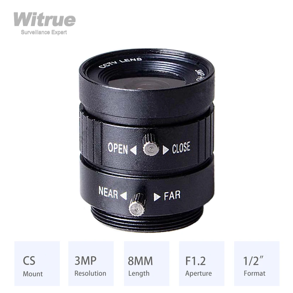 Witrue CS-Mount Objektiv HD 3MP 8MM 48 Grad Blende F 1,2 Format 1/2 