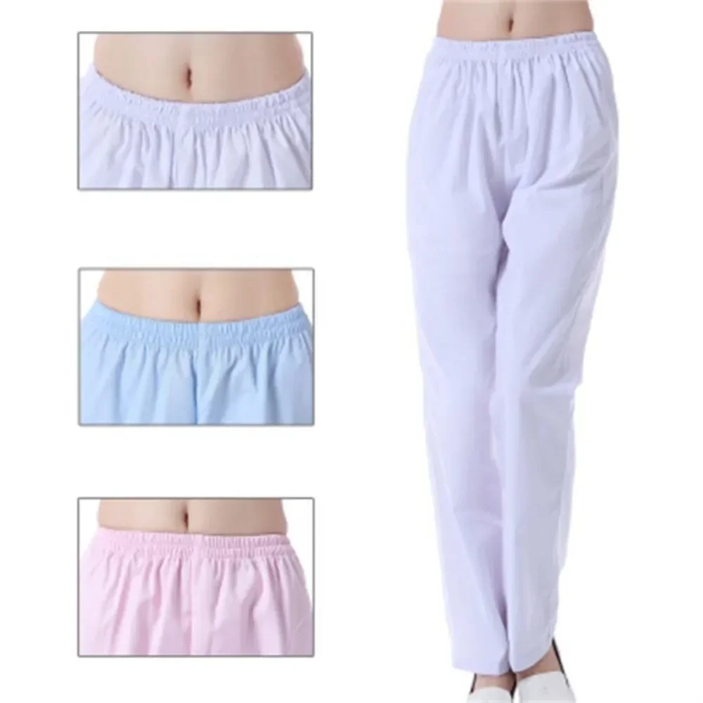 2024 Beauty Salon Nurse Pants White Summer Dentist Pink Blue Elastic Waist Doctor Pants