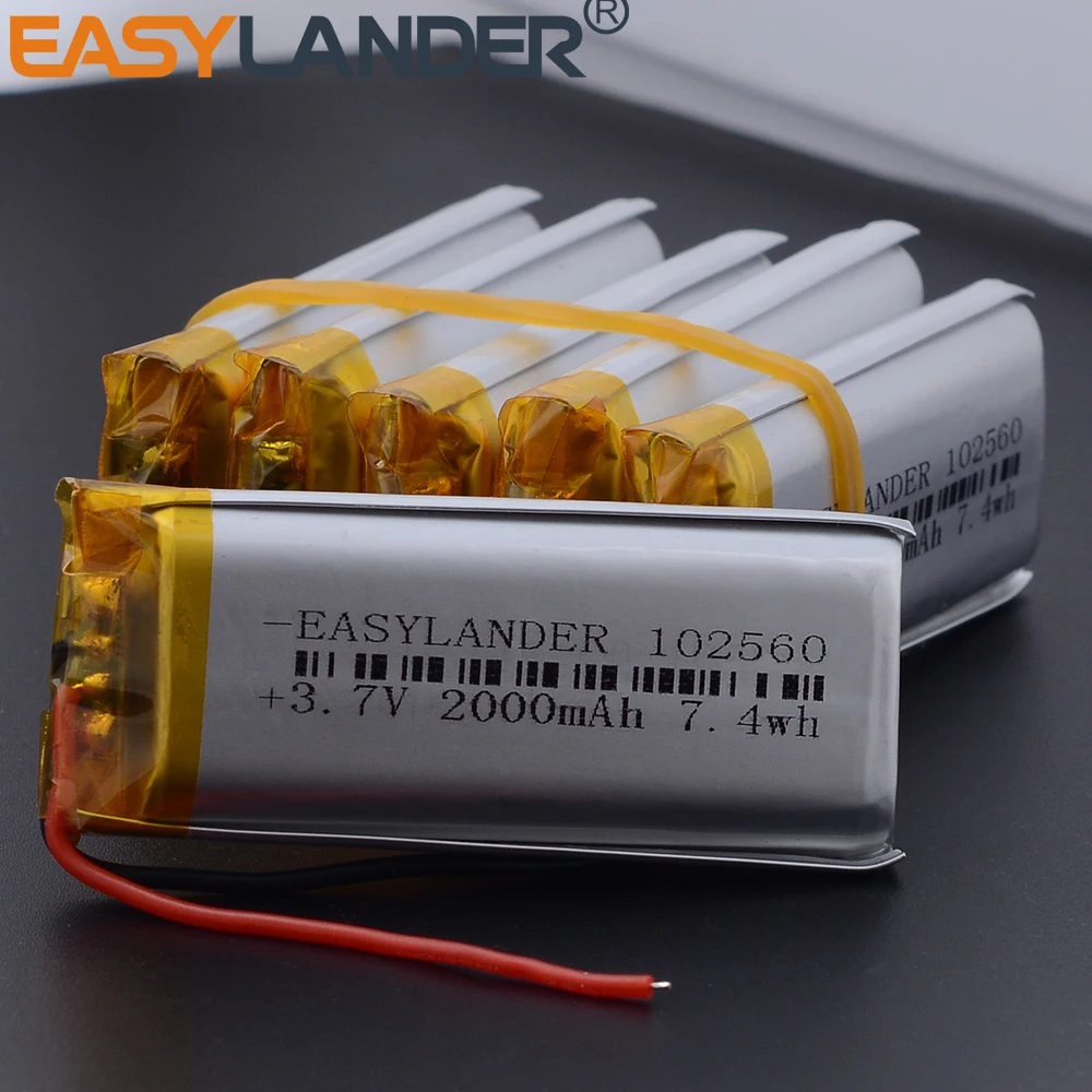Silicone Wires 3.7V 2000mAh 102560 Lithium Polymer Rechargeable Battery Li ion lipo cell For E-book power bank DIY Tablet PC