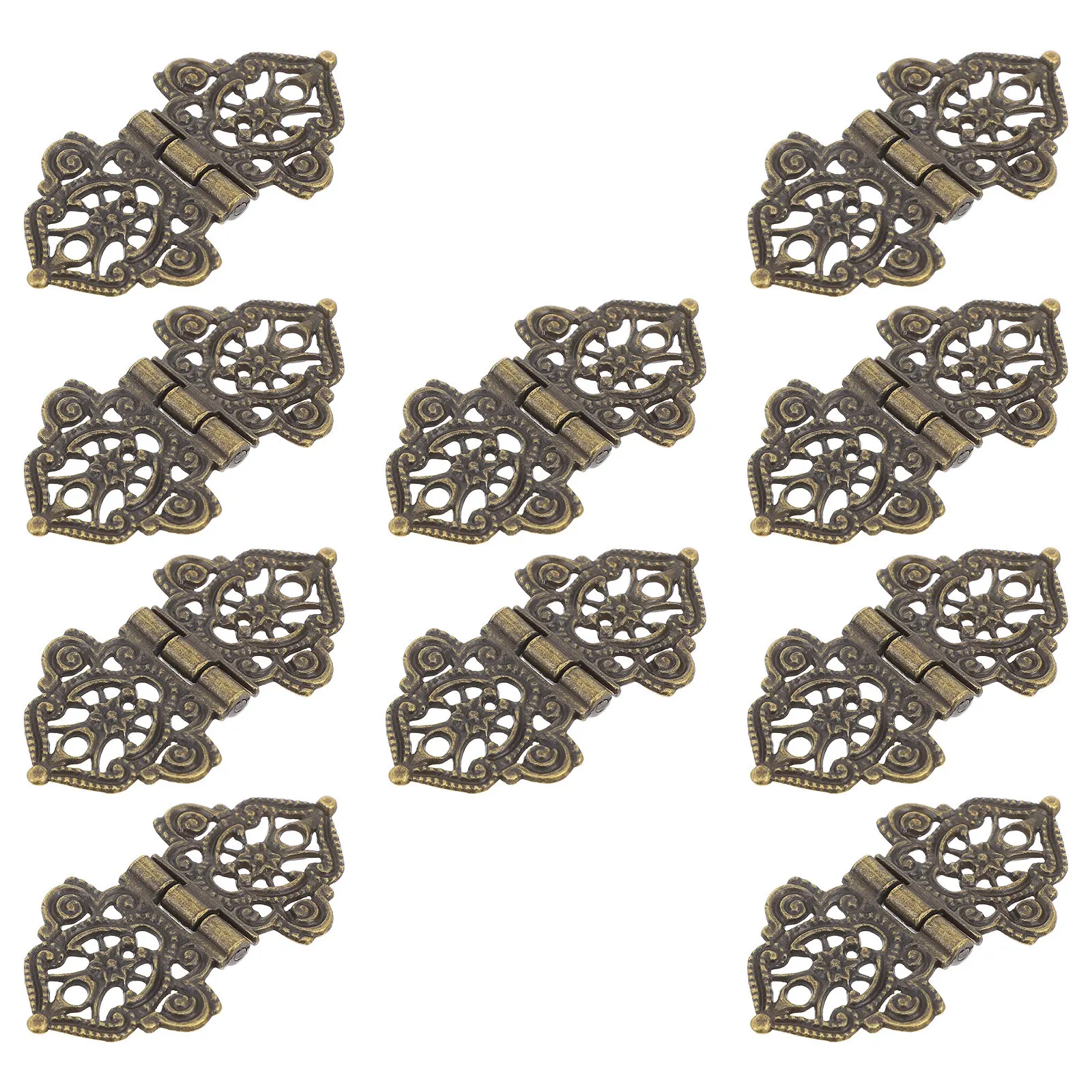 10Set Decorative Vintage Hinges Zinc Alloy Bronze Finish Rust Resistant Smooth Action Hinges for Wood Jewelry Box Cabinet Doors