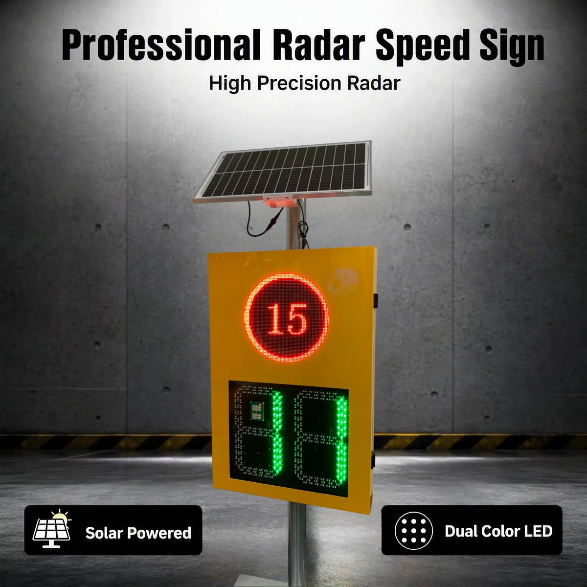Radar Speed Sign Speed Display Radar Speedometer Solar LED Digital Speed Sign for School Zone Construction Road Safety
