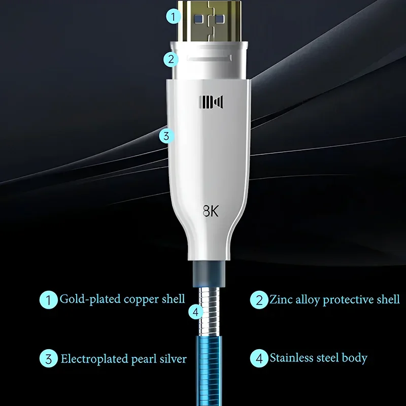 Kaiboer 8K Światłowodowy kabel HDMI OCC Posrebrzany 10-gigabitowy kabel światłowodowy HDMI 2.1 Kabel 8K 60Hz 4K 120Hz 48 Gb/s