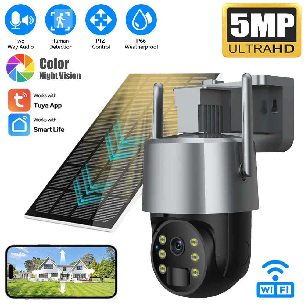 

Tuya Solar WiFi Camera Outdoor Waterproof 5MP Low Power Battery Camera Wireless PTZ PIR CCTV Auto Tracking Security Surveillance