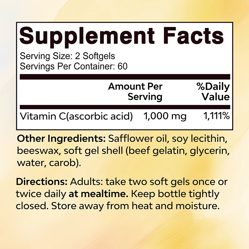 Vitamin C Softgels - Antioxidant, Immune, Heart, Teeth, Skin Health Support, Promotes Collagen Production