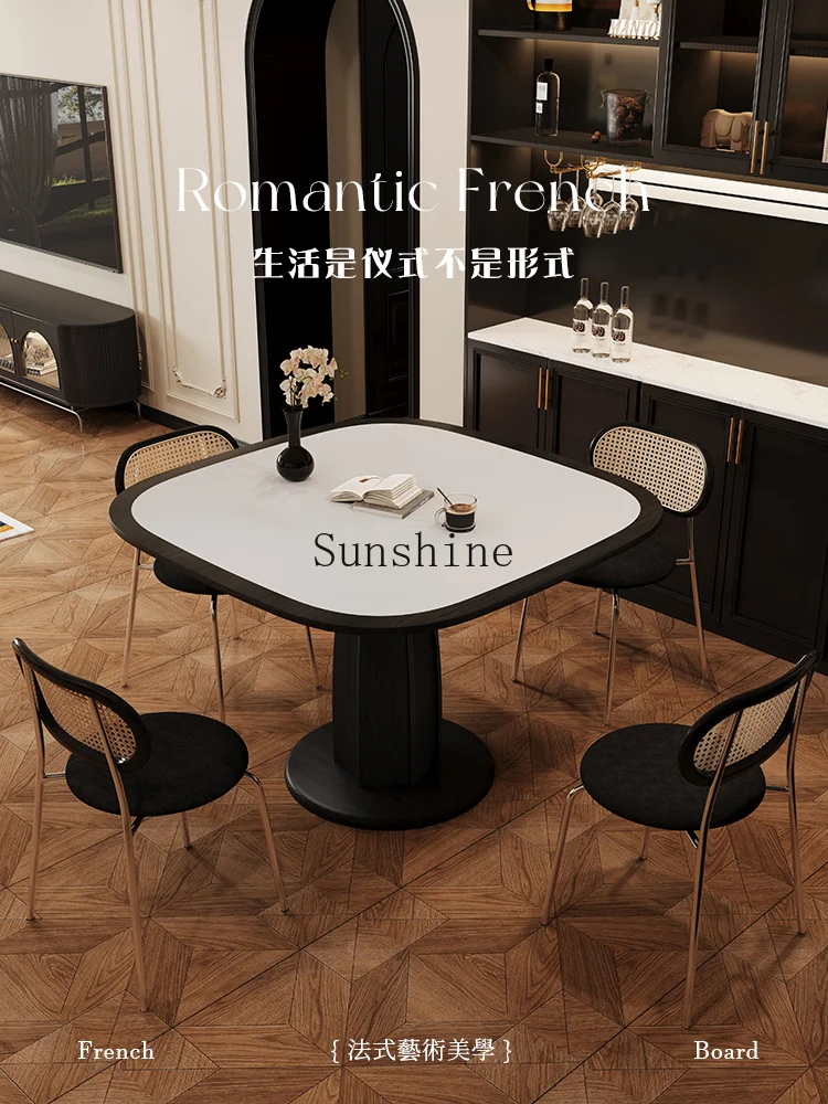 

French retro rock slab small square table solid wood medium and ancient style special-shaped dining table and chairs