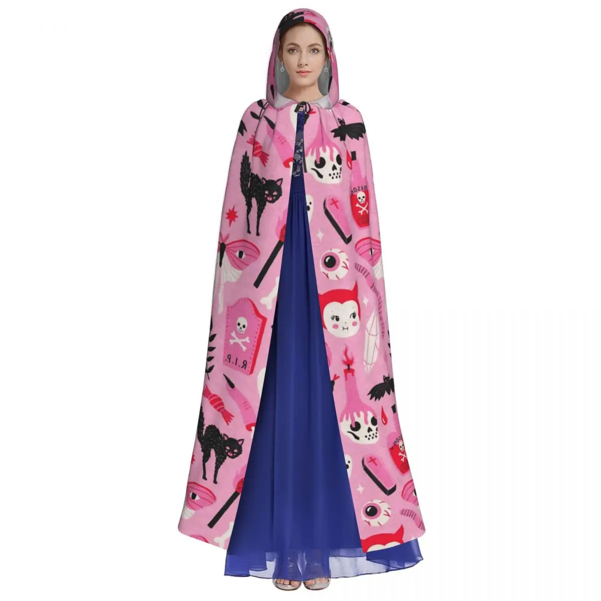 Halloween Gothic Funny Cosplay Cloak Bubblegum Goth Pink Hooded Cape for Women Men