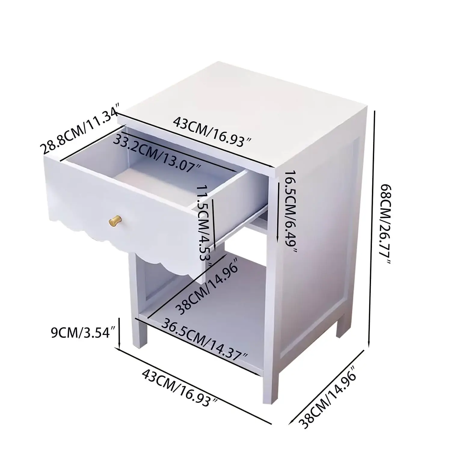 Modern Nightstand Drawer & Open Shelf Scalloped Edge Bedside Table Bedroom Side Table Girls Room 26