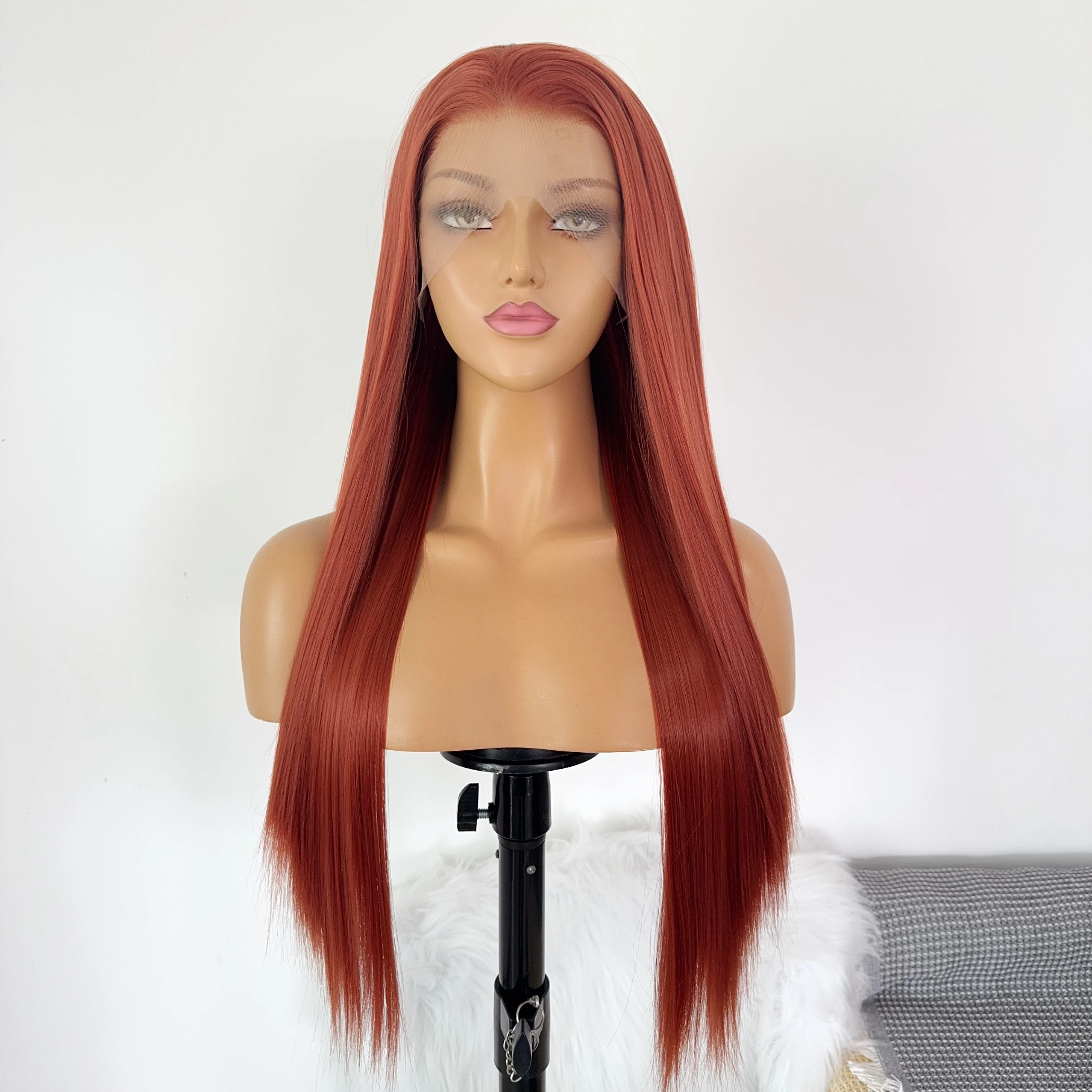 Perruque Lace Front Wig synthétique rouge Orange pour femmes, 26 pouces, longue et lisse, 13x4, Lace Frontal naturelle, haute qualité, pour Cosplay