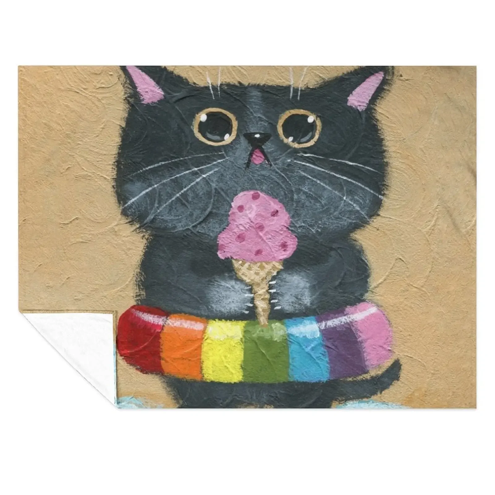 

At The Beach, Ice Cream Cat Throw Blanket Blankets For Bed Decorative Sofa bed plaid warm for winter Blankets