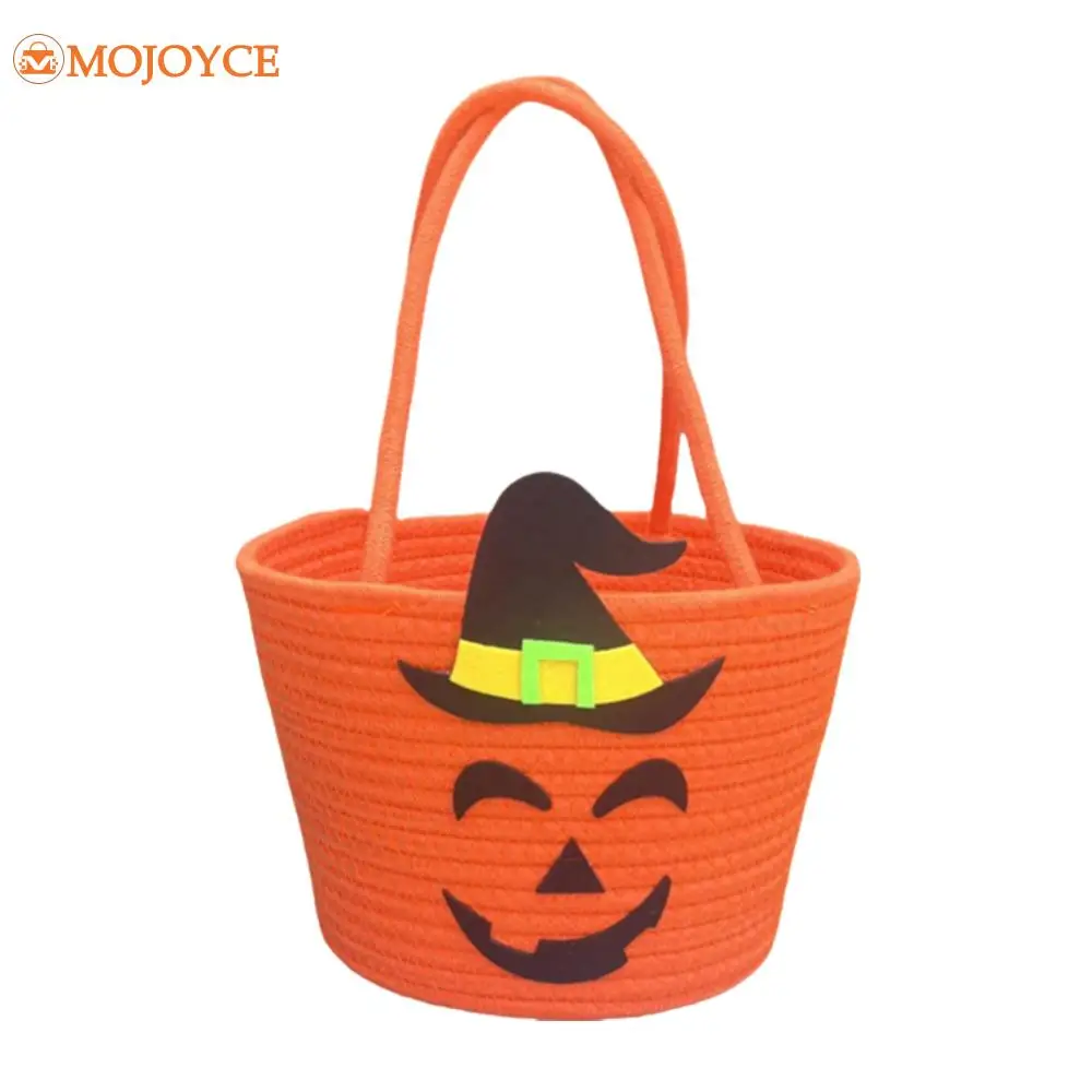 Halloween Pumpkin Bucket Tote Handbag with Witch Hat 2024 Novelty Candy Storage Bag Orange Treat Gift Bags for Party Decorations