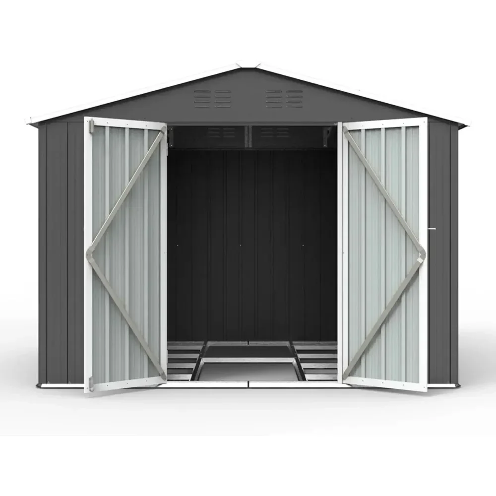 

Metal Outdoor Storage Shed, Lockable Doors Galvanized 8 x 6 FT with Windows and Floor Garden Shed Tool Storage Sheds House