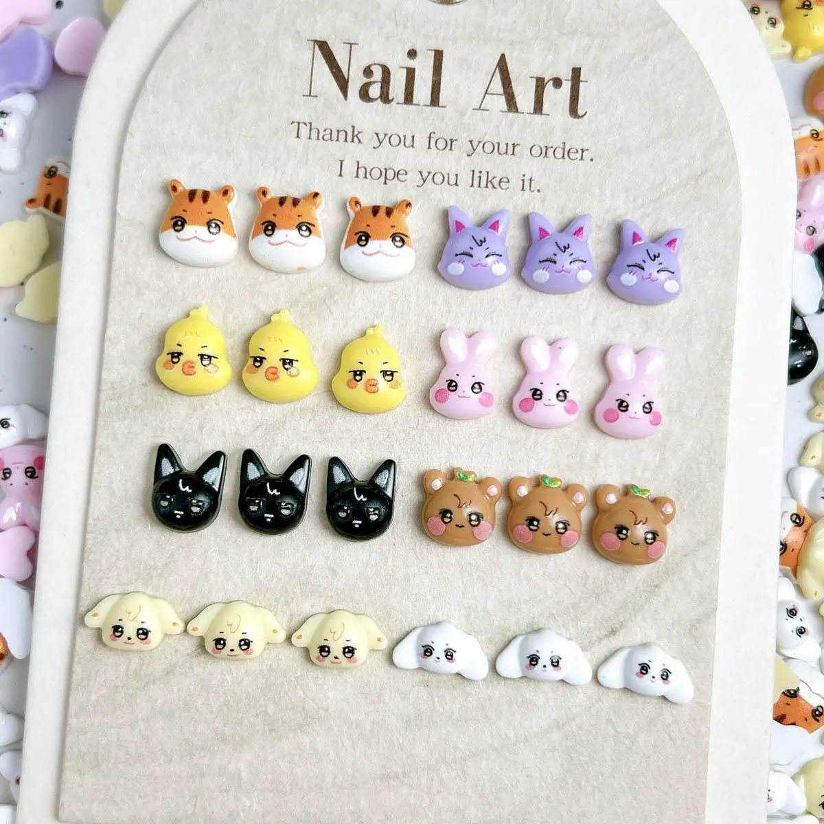 Breloques pour ongles en résine, 50 pièces, chiot, lapin, chat, renard, série d'animaux de dessin animé mignons, décoration Nail Art, accessoires artisanaux à faire soi-même