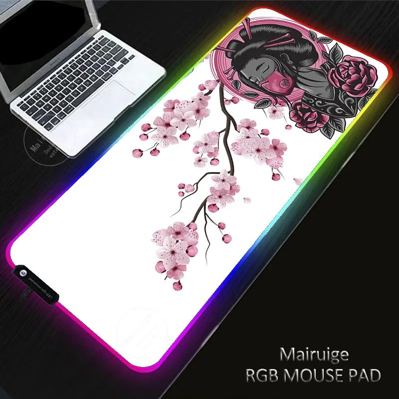 

Geisha Sakura RGB Gaming Pad Rubber Non-Slip Laptop PC Led Gamer 30*80CM Large Mouse Pad Keyboard XXL Mousepad for Computer Desk